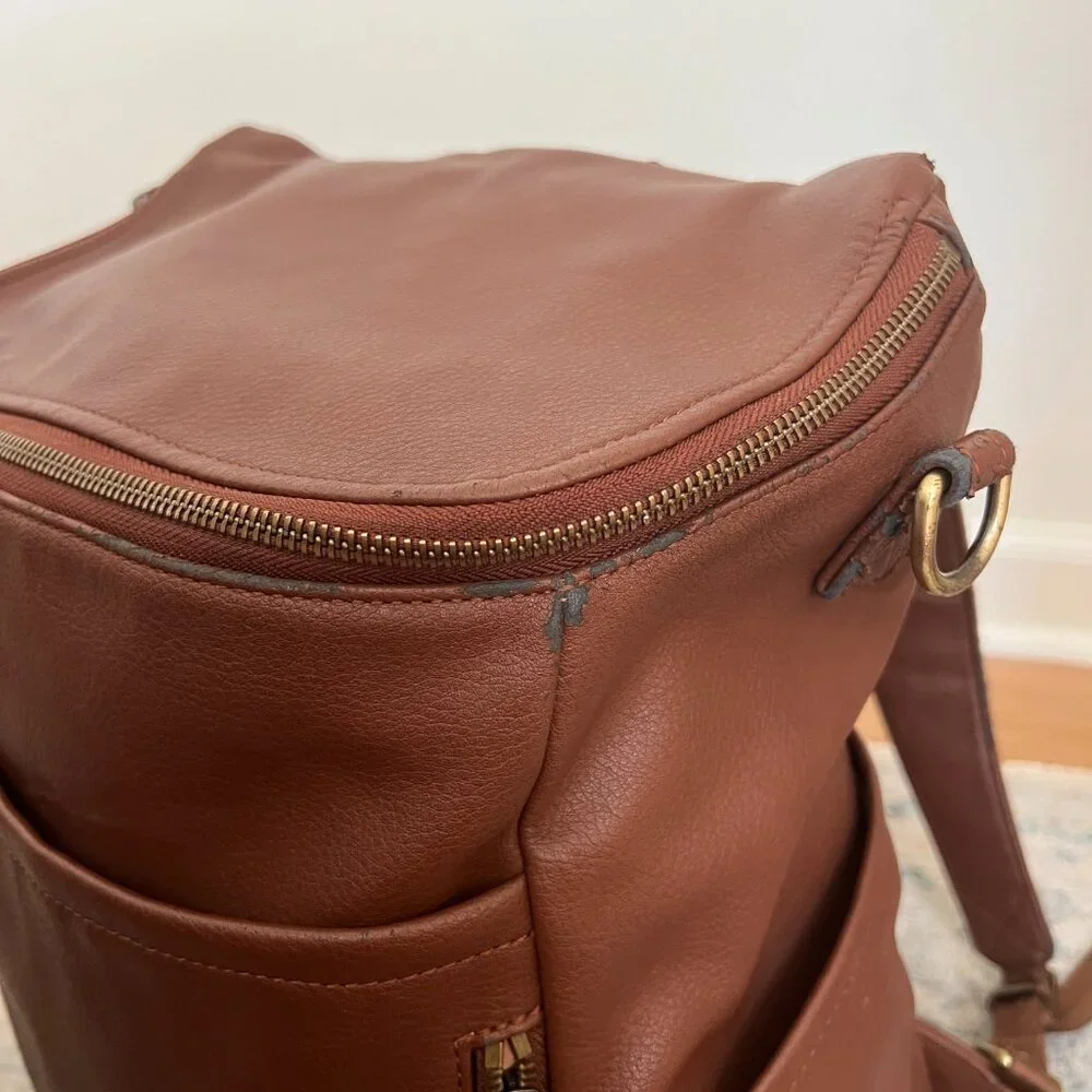 Azaria Brown Leather Baby Diaper Bag Backpack
